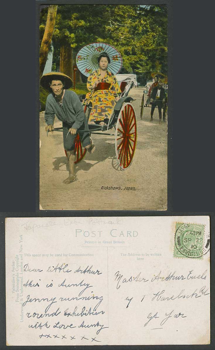 Japan GB 1910 Old Hand Tinted Postcard Geisha Girl Lady Woman, Rickshaws Coolies