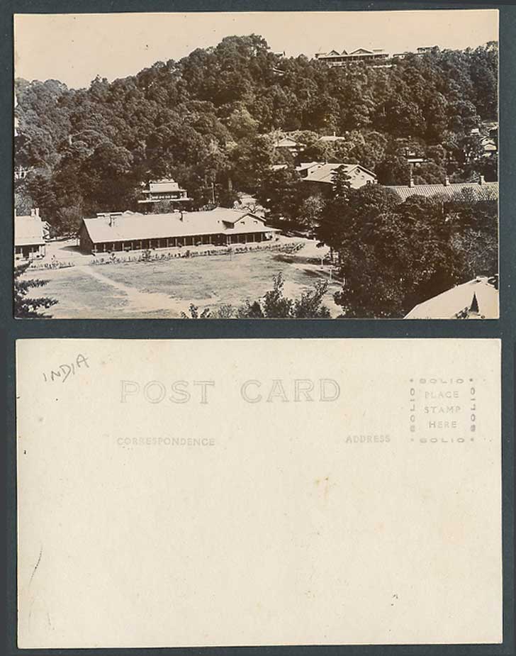 India Old Real Photo Postcard Military Barracks Parade Ground Street Scene Hills