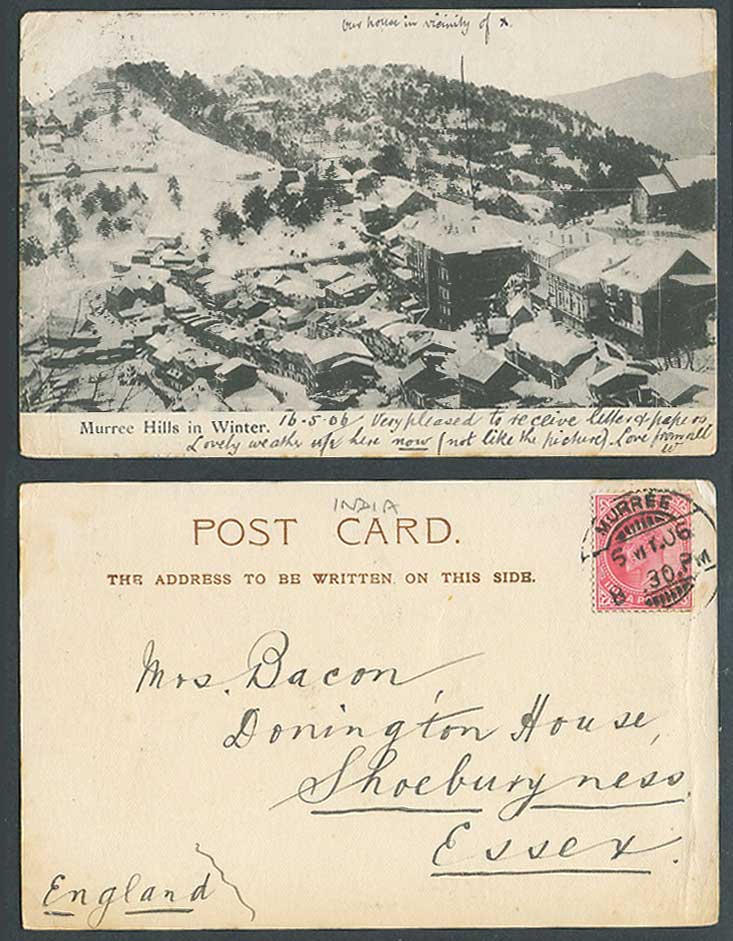 Pakistan India 1a 1906 Old U.B. Postcard Murree Hill Hills in Winter Snow Snowy