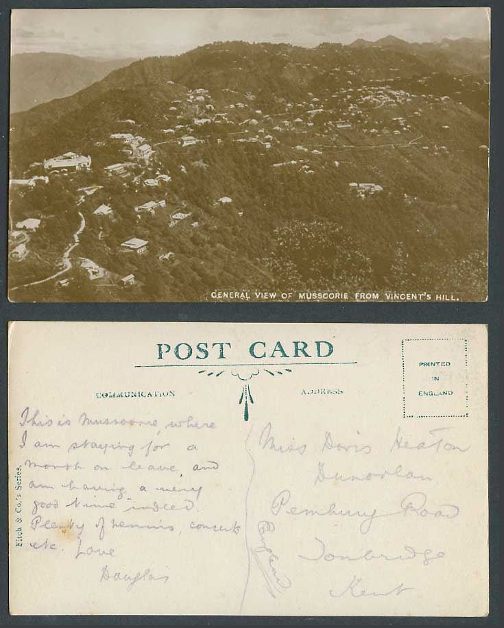 India Old R Photo Postcard General View of Mussoorie from Vincent Vincent's Hill