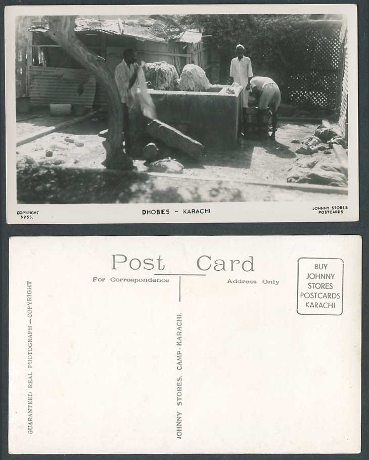 India Old Real Photo Postcard Karachi Dhobies Native Washermen Washer Men Ethnic