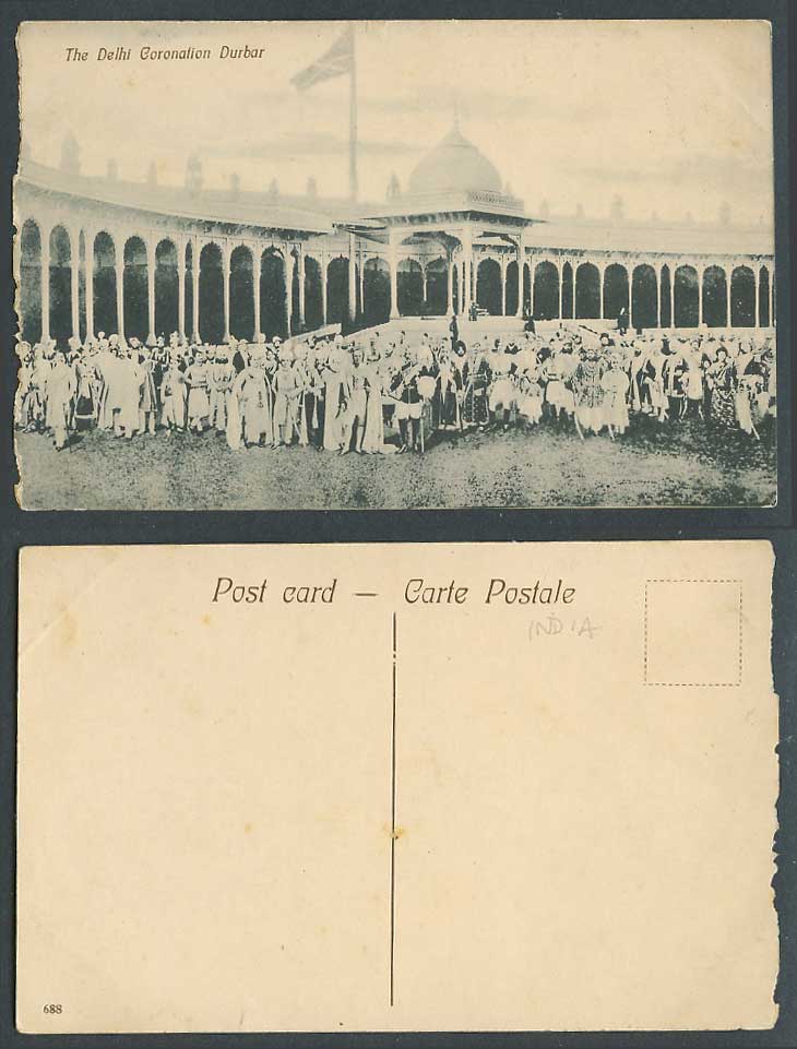 India The Delhi Coronation Durbar 1911 Old Postcard Pavilion Flag Indian Royalty
