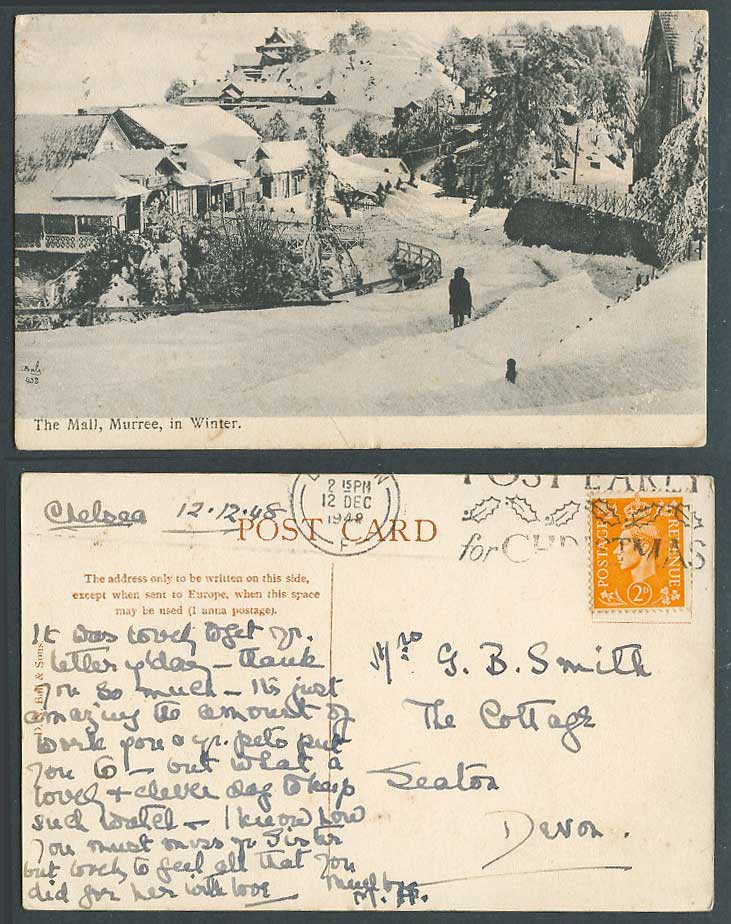 Pakistan 1948 Old Postcard The Mall Murree in Winter Snow Snowy Landscape Bridge