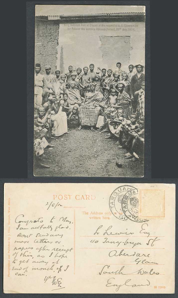Gold Coast 1908 Postcard King Kobinah Fori Abuasi, GC Government Palaver Abriwah