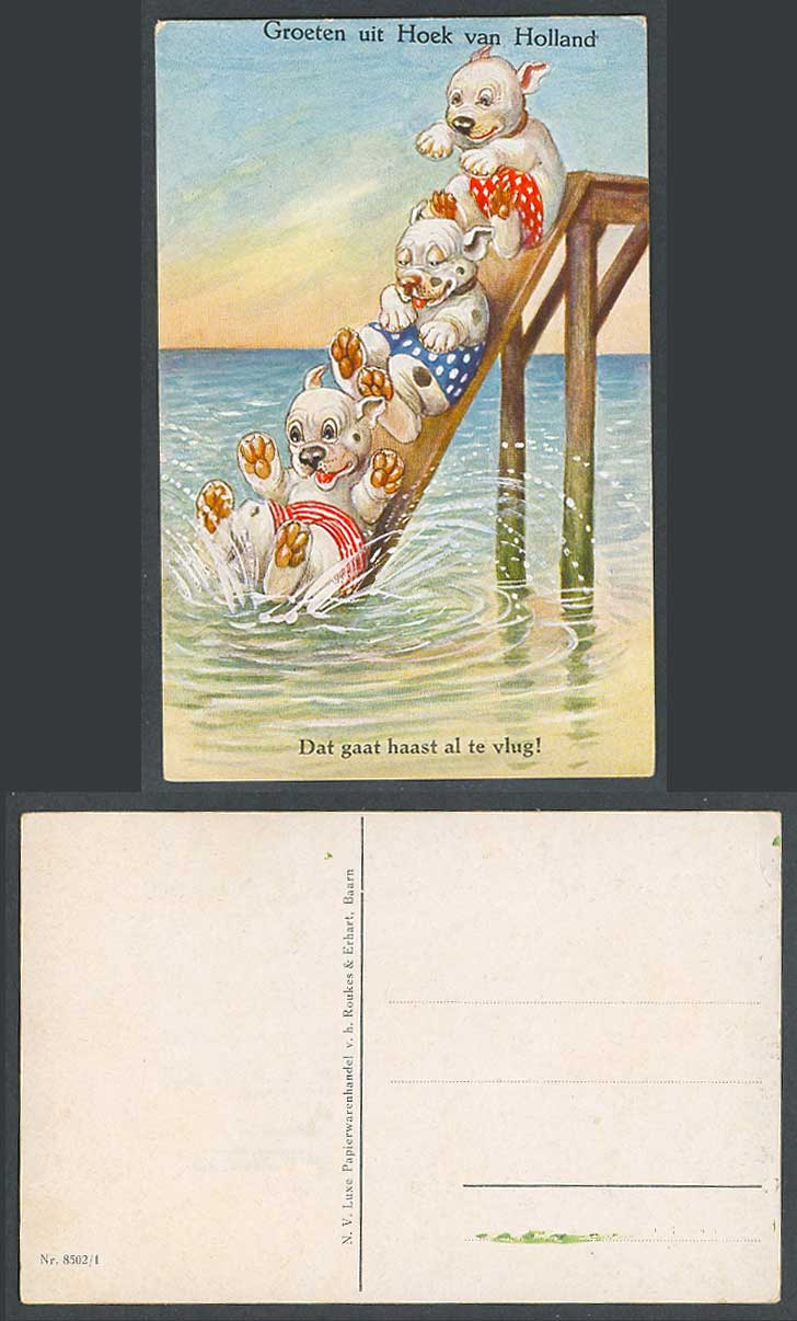 BONZO DOG GE Studdy Old Postcard Greetings from Hoek v Netherlands Sliding Slide