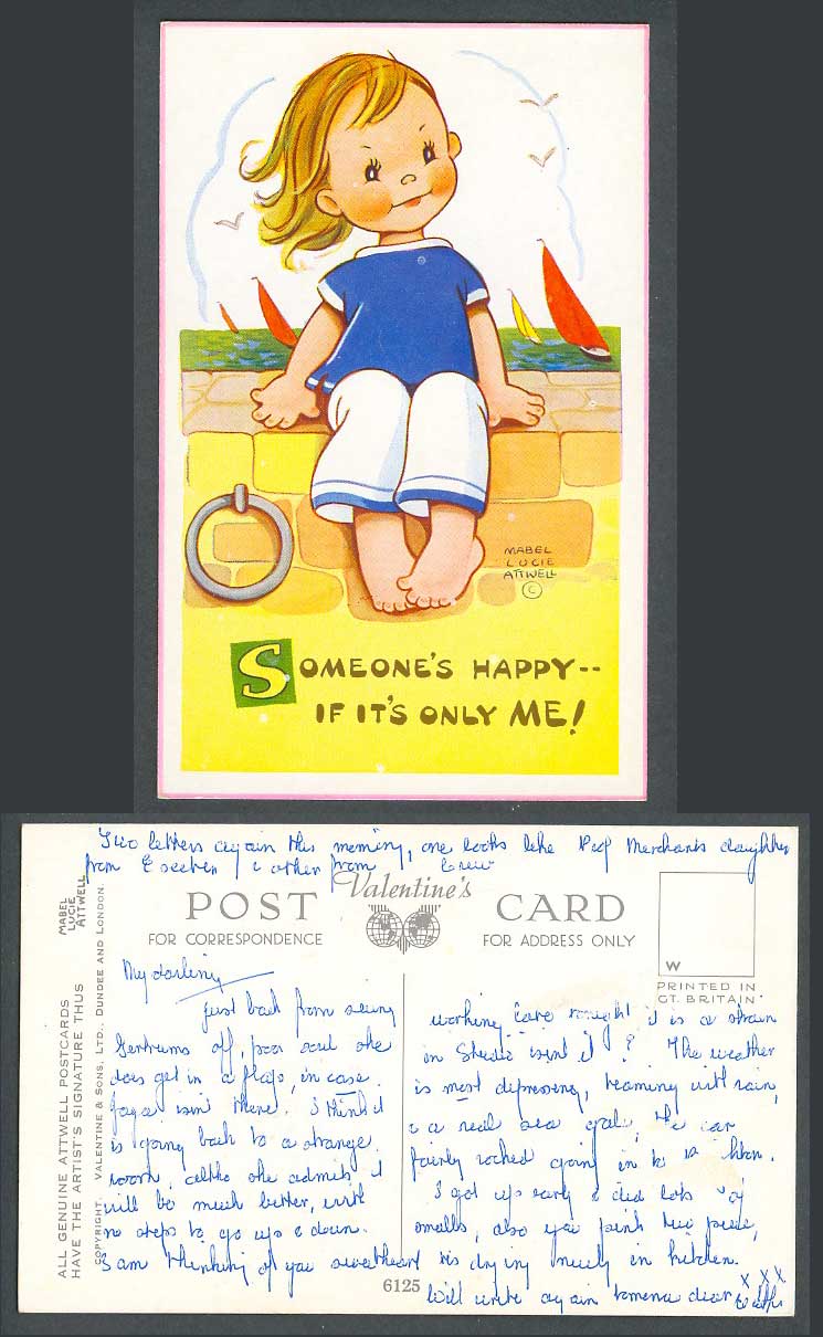 MABEL LUCIE ATTWELL Old Postcard Someone's Happy -- If It's Only Me! Boats 6125