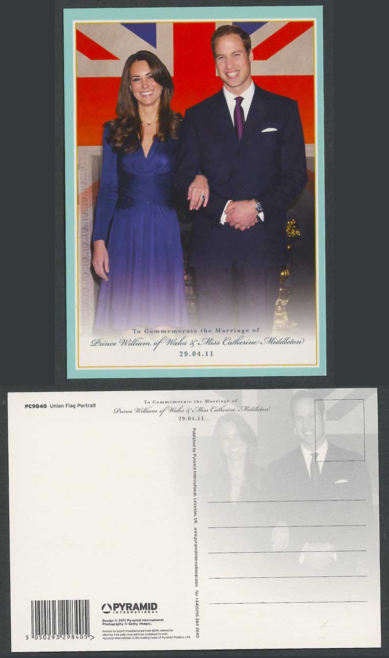Union Flag Portrait, Marriage Prince William & Catherine Middleton 2011 Postcard
