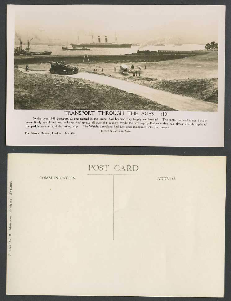 Motor Car Bicycle Screw-Propelled Steamship, Transport Through Ages Old Postcard