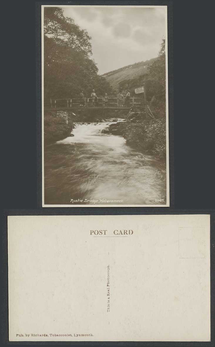 Lynmouth Rustic Bridge Watersmeet Falls Public Path Sign Old Real Photo Postcard