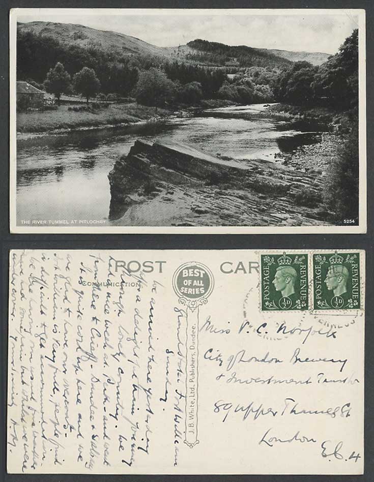 Pitlochry The River Tummel at, Perthshire 1939 Old Postcard Hills Rocks Panorama