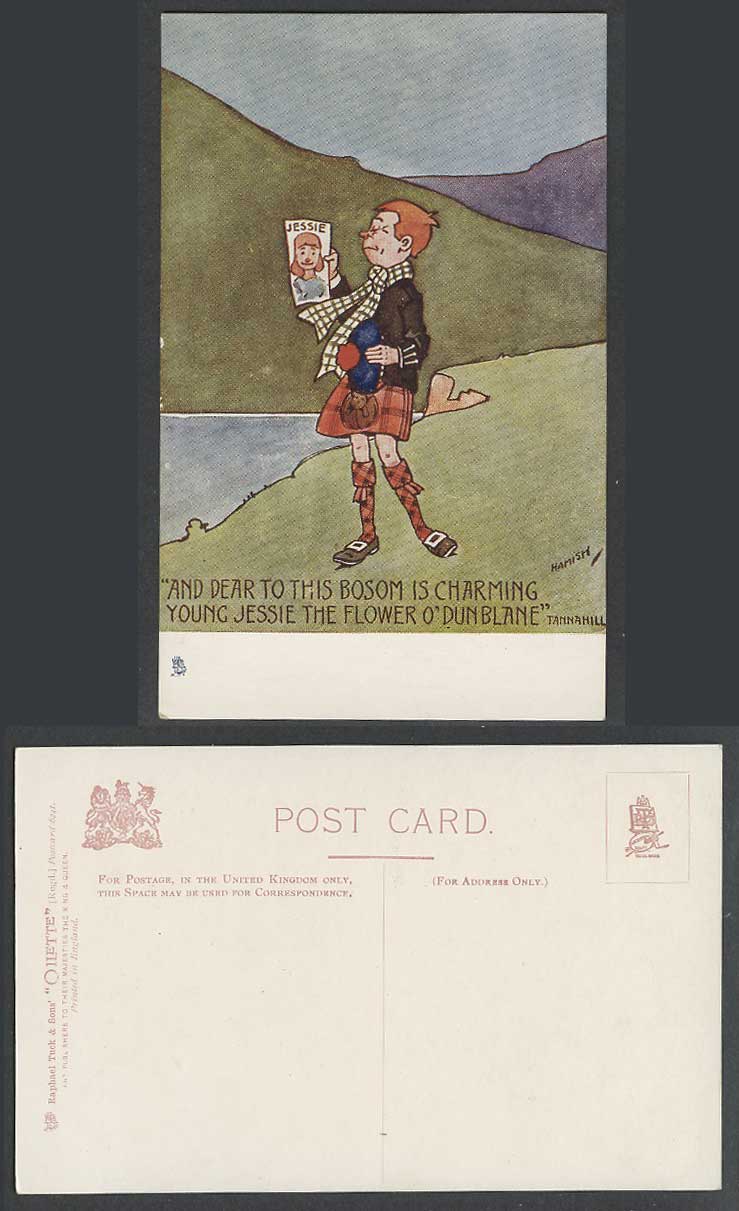 Hamish Old Tuck's Oilette Postcard Scottish Boy, Charming Jessie Dunblane Flower