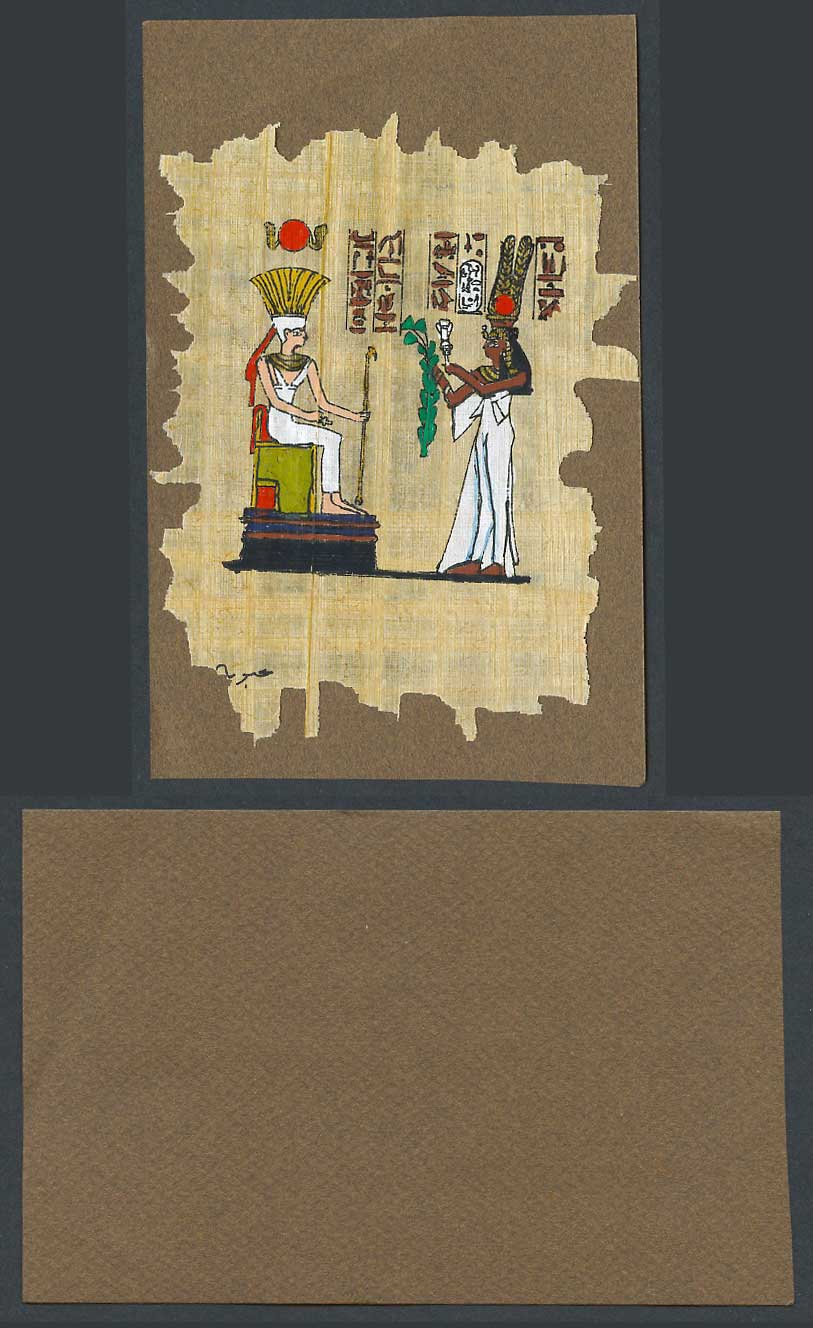 Egypt Genuine Hand Painted Papyrus on Old Card Novelty Egyptian Art King & Queen