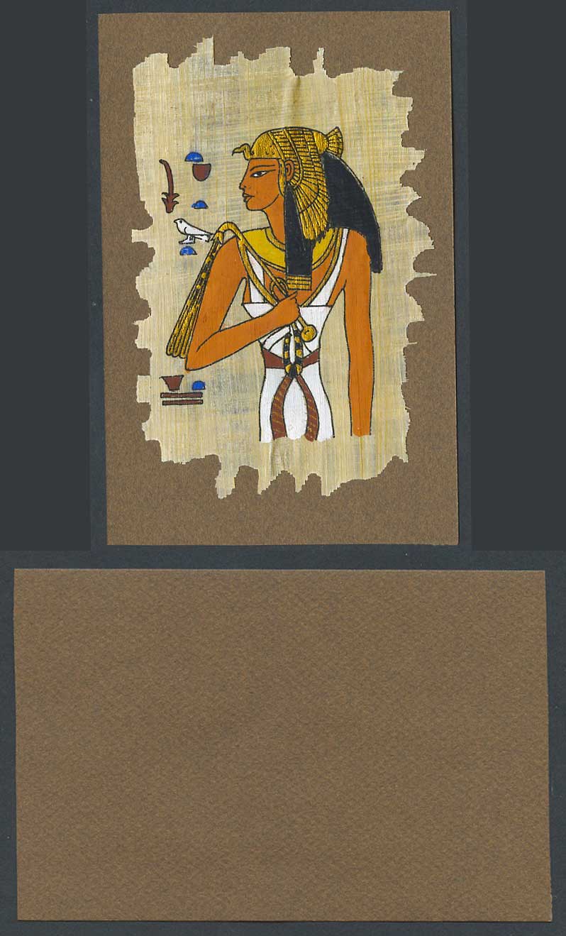 Egypt Genuine Hand Painted Papyrus on Old Card Novelty Egyptian Art, Bird, Queen