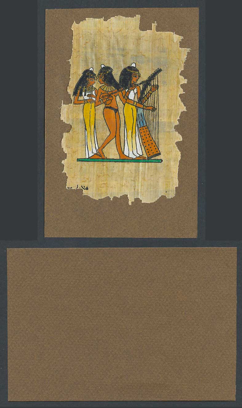 Egypt Genuine Hand Painted Papyrus Old Card Novelty Egyptian Art, Musicians Harp