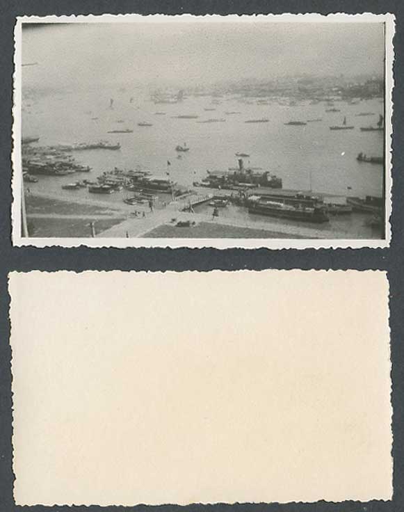 China 1931 Old Real Photo Card, Chinese River Scene Harbour Ships Boats Panorama