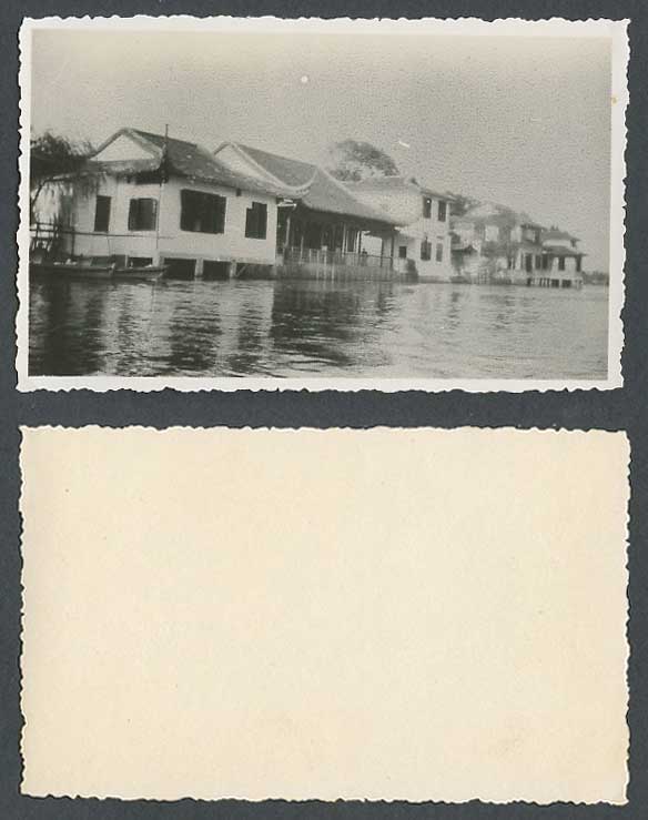 China 1931 Old Real Photo Card Native Chinese Houses above Water River and Boats