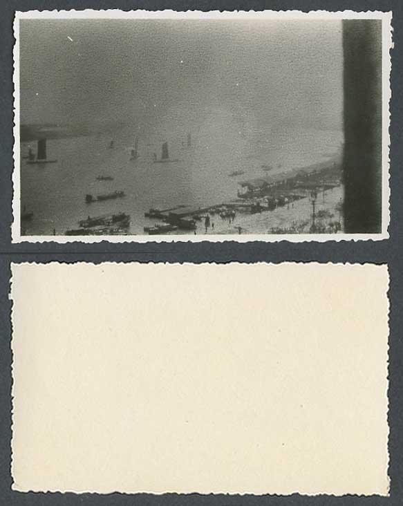 China 1931 Old Real Photo Card Chinese Junk Boat Harbour Quay Wharf River Bridge