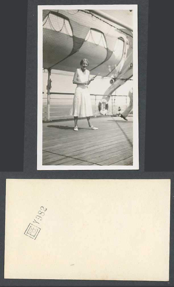 Glamour Lady Woman on Board a Ship Boat Old Small Real Photo Card 6.9cm x 11.6cm
