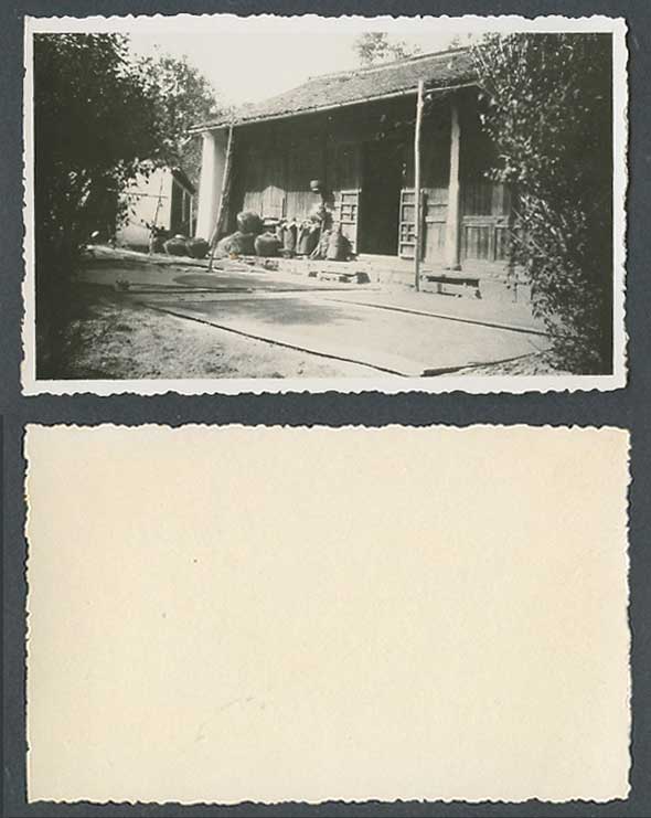 China 1931 Old Real Photo Card Native Chinese House, Large Urns by Entrance Door