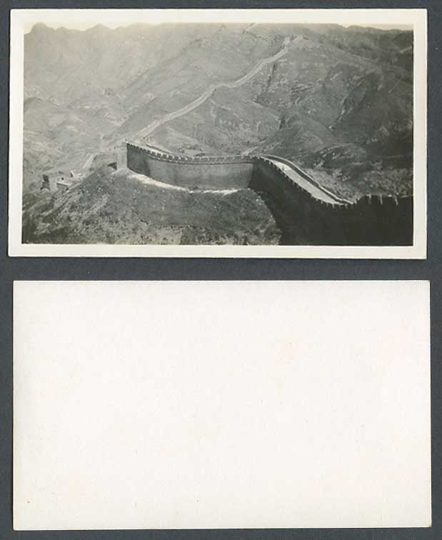 Chinese Old Small Real Photo Card of Great Wall of China Hills Mountains 中國 萬里長城