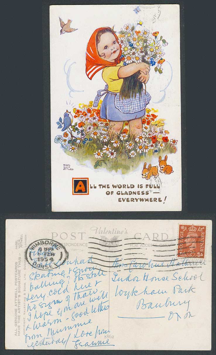 MABEL LUCIE ATTWELL 1954 Old Postcard World is Full of Gladness Everywhere! 1862