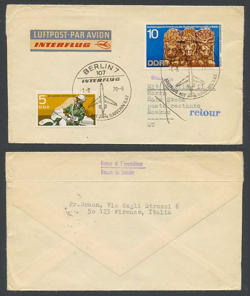 East Germany Police 1970 First Flight Cover Interflug IL 62 Berlin Moscow Russia