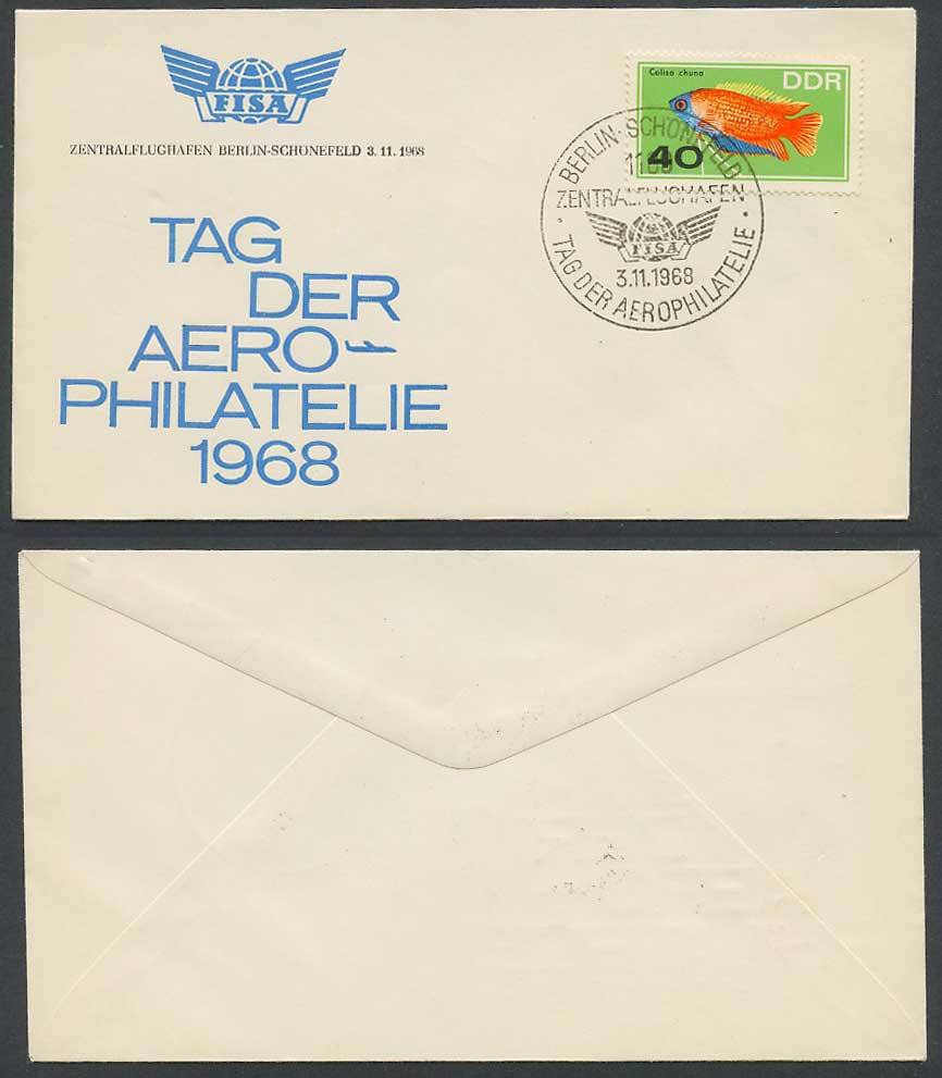 FISA 1968 Flight Cover Germany DDR Fish 40pf stamp Tag der Aero-Philatelie 1968