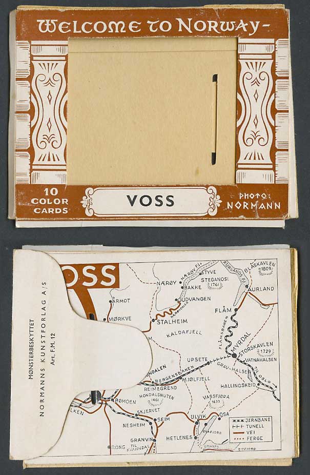 Norway VOSS MAP Vintage Old Empty Folder Wallet for Color Cards, Bakke, Stalheim