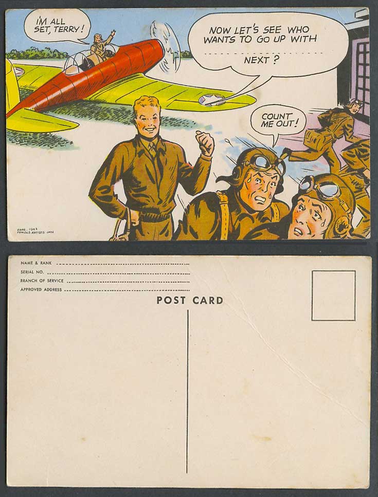 Biplane Air Force Soldier Who Go Up With Next Count Me Out SVN 1943 Old Postcard
