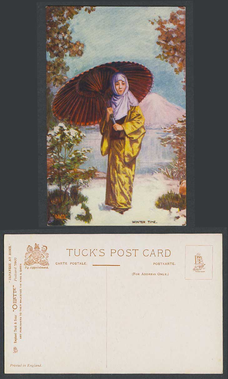 Japan Old Tuck's Oilette Postcard Winter Time Japanese Woman, by Mortimer Menpes