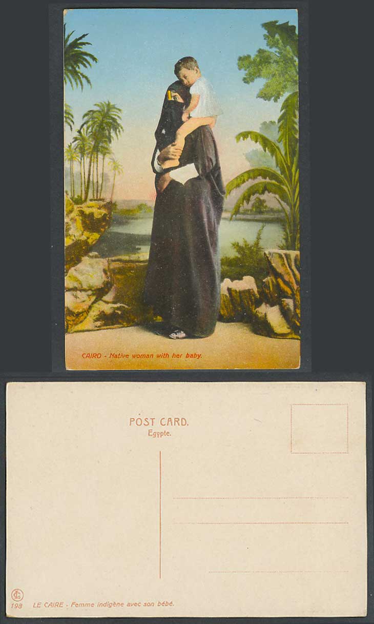 Egypt Old Colour Postcard Cairo, Native Veiled Woman Mother with Her Baby Child