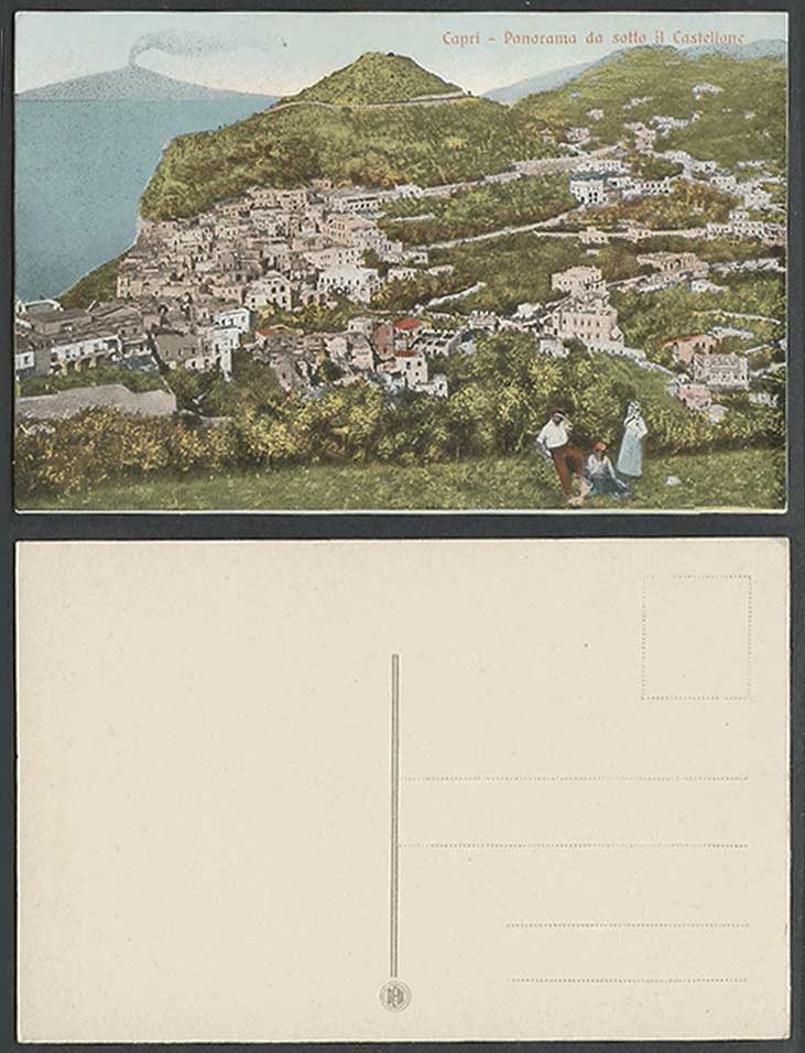 Italy Capri Panorama de sotto il Castellone Volcano Mountain Old Colour Postcard