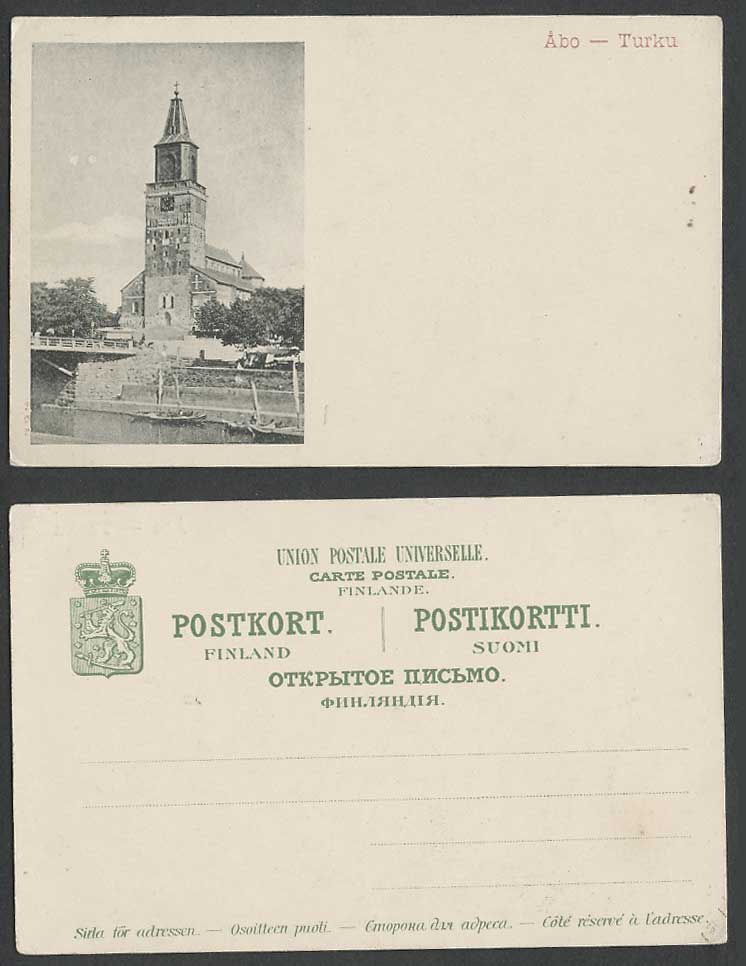 Finland Old U.B. Postcard Abo - Turku Cathedral Church Tower, Bridge, Aura River