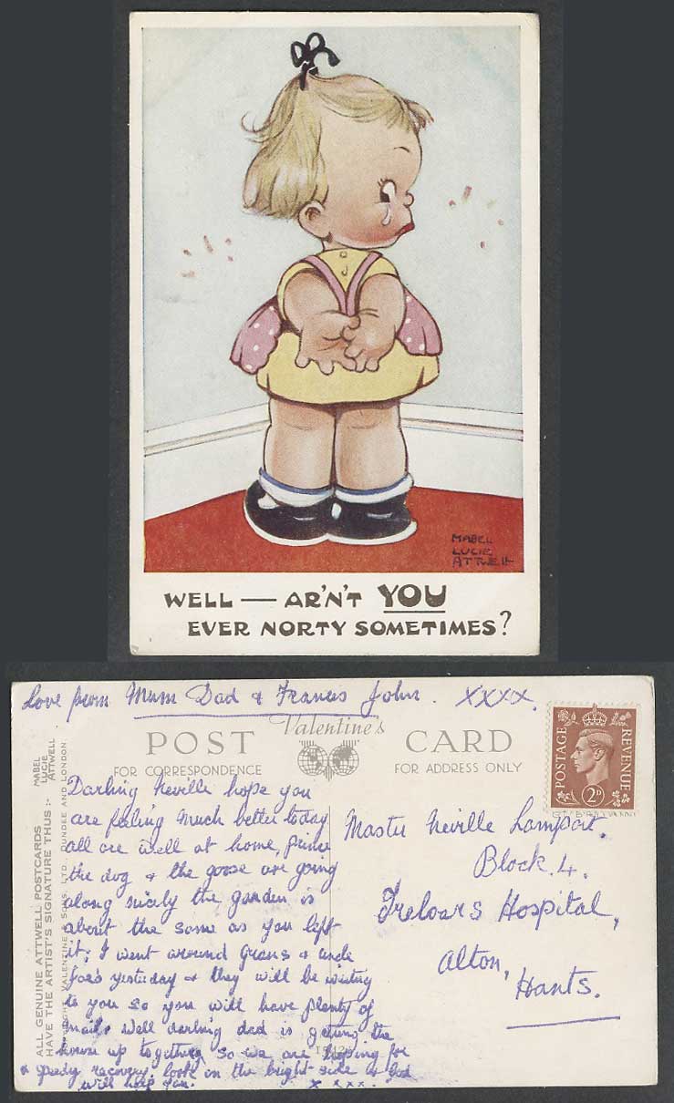 MABEL LUCIE ATTWELL KG6 2d on Old Postcard Ar'n't You Ever Norty Sometimes? 1542