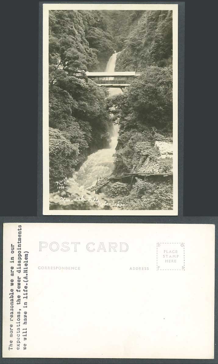 Japan Old Real Photo Postcard Nunobiki Fall Medaki Kobe Bridge Men-Daki Falls 神戶