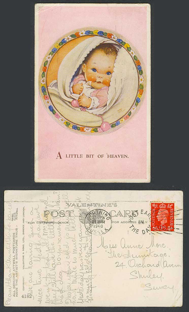 MABEL LUCIE ATTWELL 1d. 1940 Old Postcard A Little Bit of Heaven. Baby Girl 4182