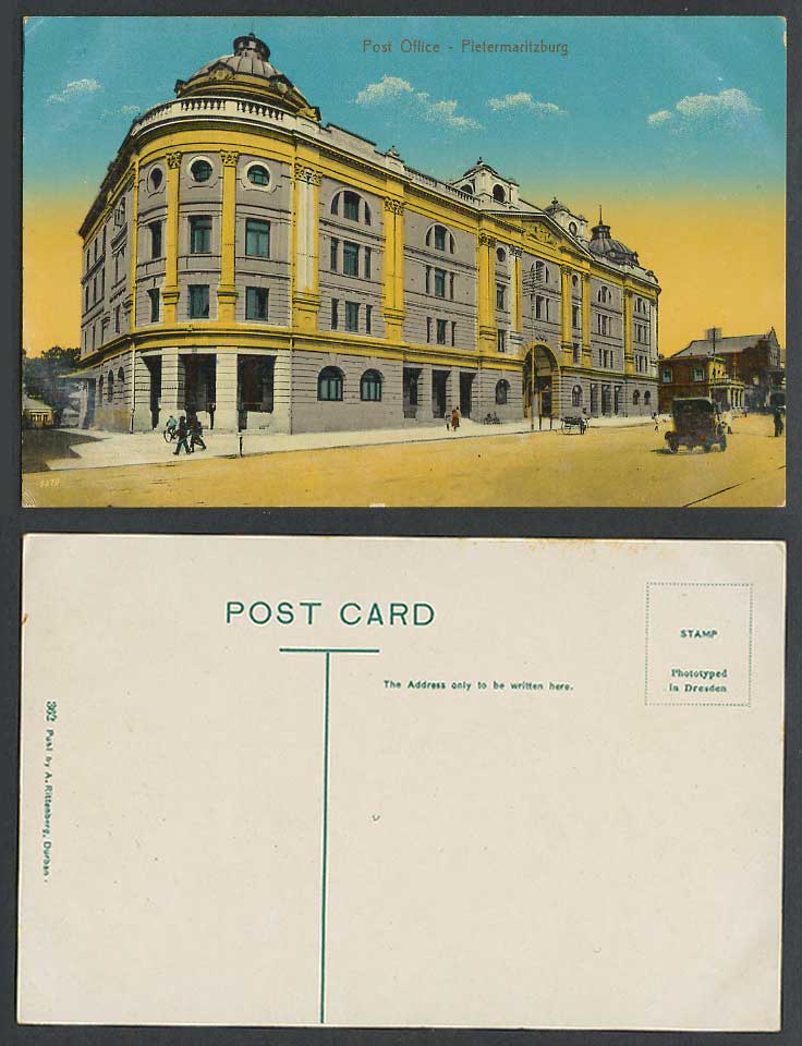 South Africa Old Colour Postcard Pietermaritzburg Post Office, Street Scene, Car