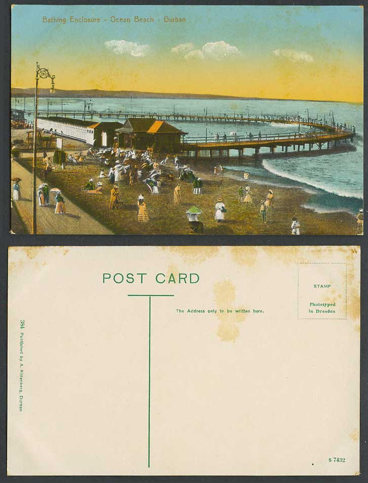 South Africa Old Postcard Bathing Enclosure Ocean Beach Durban, Street Scene 384