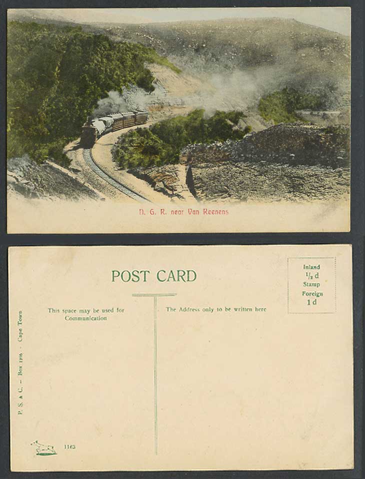 South Africa Old Hand Tinted Postcard N.G.R. Van Reenen's Pass, Locomotive Train