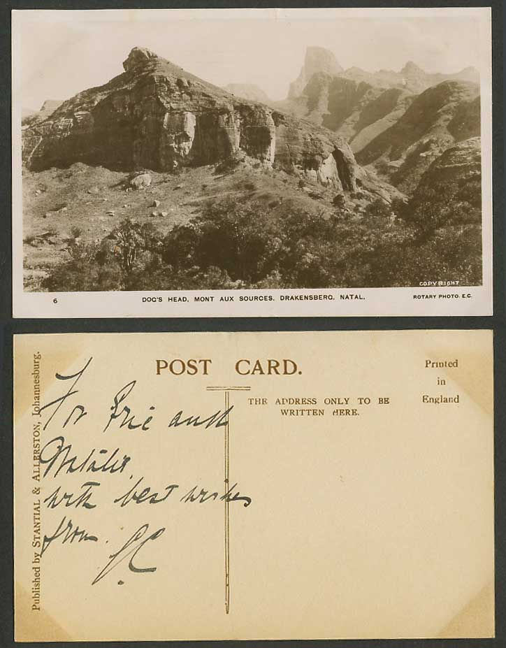 South Africa Natal Dog's Head Mont Aux Sources Drakensberg Old R. Photo Postcard