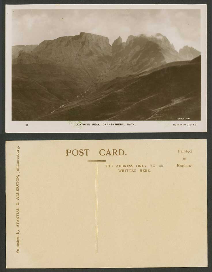 South Africa Natal, Cathkin Peak Drakensberg Mountains Old Postcard Rotary Photo