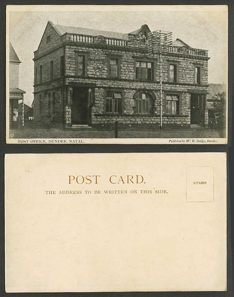 South Africa, Natal, Dundee, Post Office Building Old U.B. Postcard W.H. Doidge