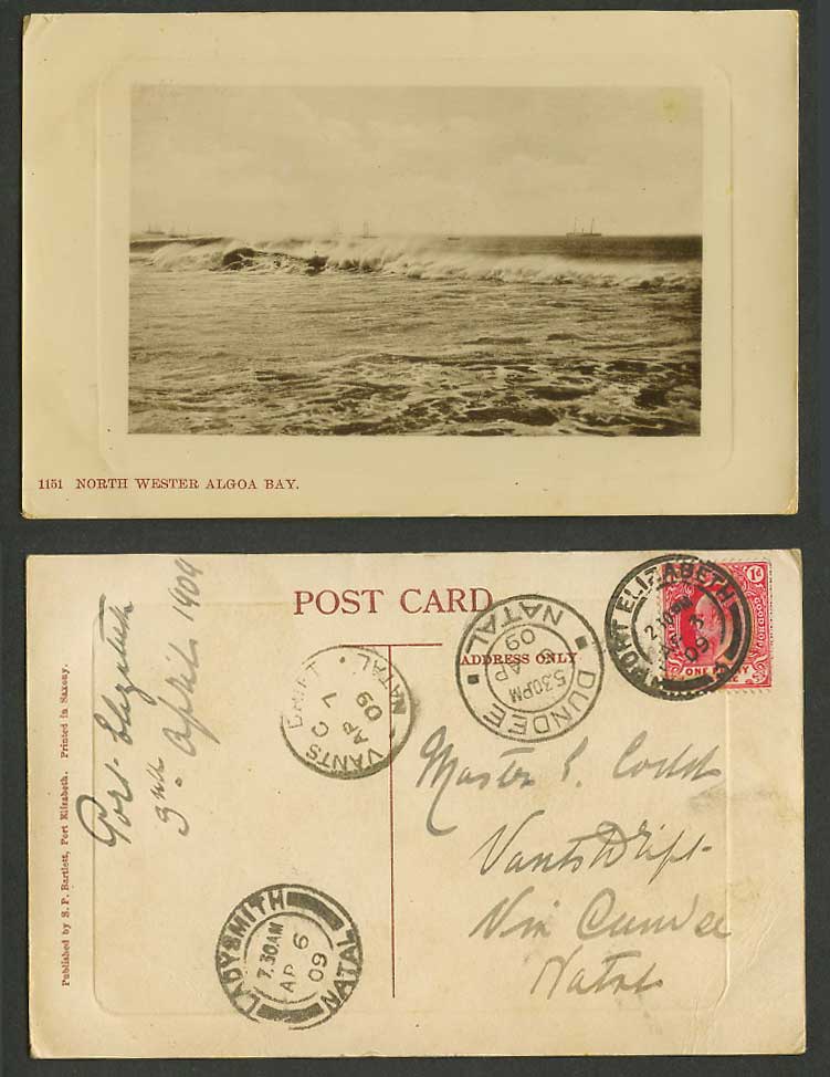 South Africa 1909 Old Postcard North Wester Algoa Bay, Port Elizabeth, Rough Sea