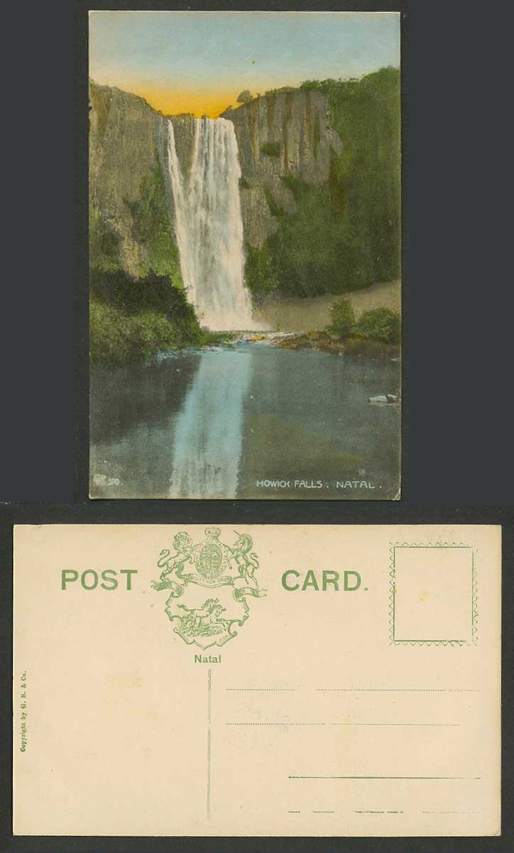 South Africa Old Hand Tinted Postcard Howick Falls in Natal, Waterfalls, Sunset