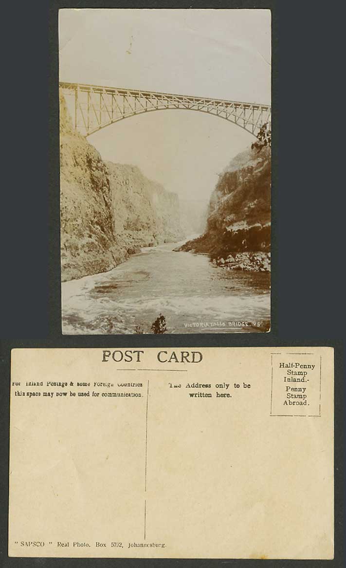 Rhodesia Old Real Photo Postcard Victoria Falls Bridge over Zambezi River Scene