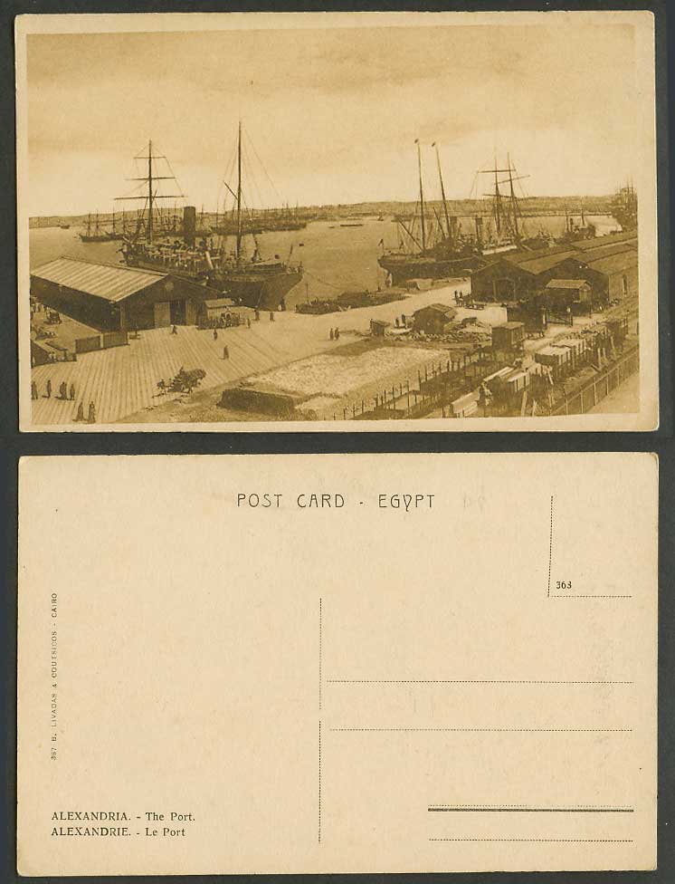 Egypt Old Postcard Alexandria The Port Harbour Steam Ships Steamer Boat Panorama