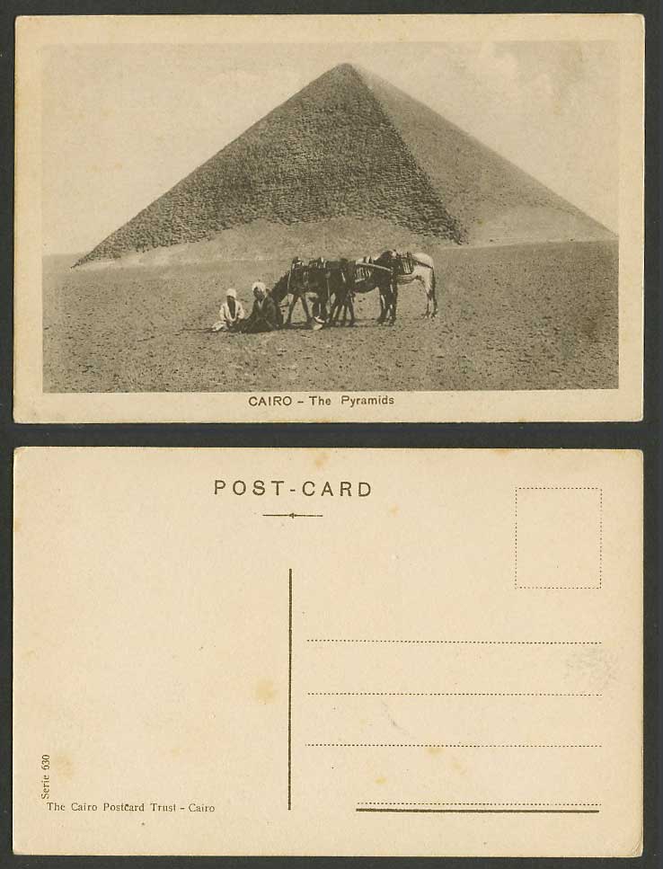 Egypt Old Postcard Cairo The Pyramid, Donkey or Horse, Native Men Resting Desert