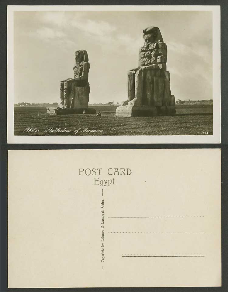 Egypt Old Real Photo Postcard Colossi of Memnon King Statues on Plains of Thebes