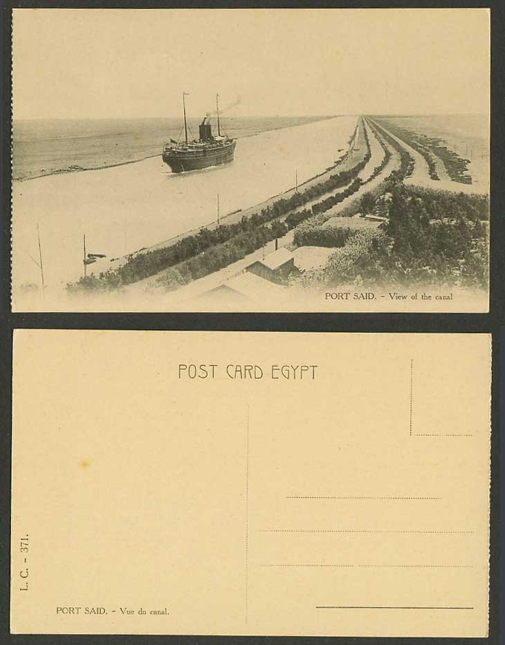 Egypt Old Postcard Port Said View of The Canal Suez, Steamer Steam Ship Panorama