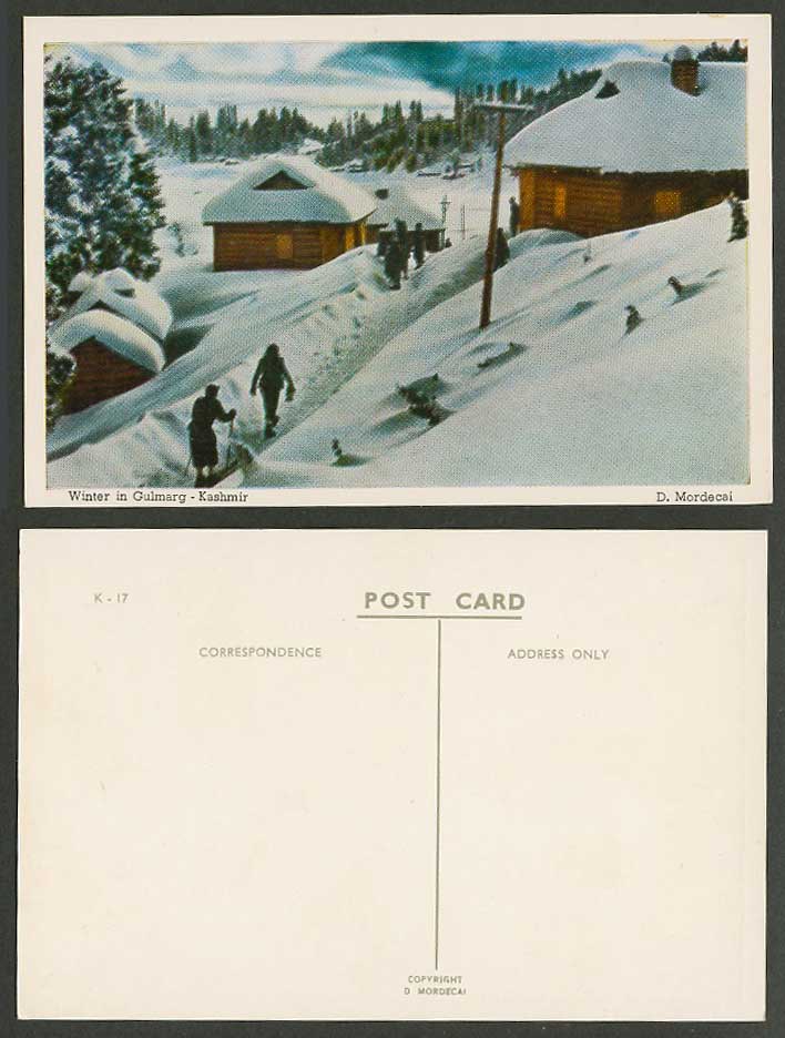 India Old Colour Postcard Winter in Gulmarg Kashmir Skier Skiing Snowy Landscape